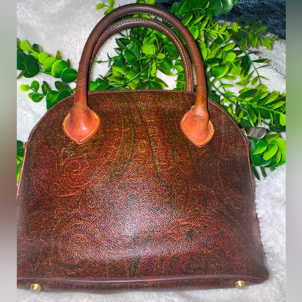 EUC Etro Leather Paisley Coated Canvas & Vachetta Small handbag